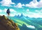 Illustration of a Mountain Climber\\\'s Silhouette Against Stunning Backdrop