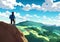 Illustration of A mountain climber\\\'s silhouette is set against a stunning mountain backdrop