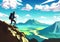 Illustration of a mountain climber silhouetted against a stunning mountain backdrop