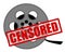 Illustration of a movie tape disc with a film on it which has been censored. The reason may be violence, inappropriate content, pr