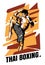 Illustration of Muay Thai fighter on an abstract background. Thai boxing poster.