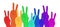 Illustration of multi colored rainbow hands, showing peace