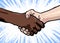 Illustration about multi racial agreement and respect - pen marker artwork on black afro American man handshake with caucasian in