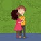 Illustration of multicultural boy and girl kissing