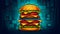 Illustration - a multilayered hamburger on a futuristic background