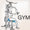 Illustration of muscular man exercising on a lat machine in gym