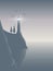Illustration of mysterious lighthouse in the fog on the dark cliff