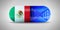 Illustration of the national pharmaceuticals of Mexico. Drug production in Mexico. National flag of Mexico on capsule with gene