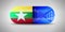 Illustration of the national pharmaceuticals of Myanmar. Drug production in Myanmar. National flag of Myanmar on capsule with gene