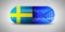 Illustration of the national pharmaceuticals of Sweden. Drug production in Sweden. National flag of Sweden on capsule with gene