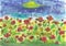 illustration of nature in a Provencal style. Watercolor landscape of a field with poppies. Simple painting sketch in format
