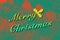 Illustration of neon orange pine leaves with the words Merry Christmas written in the middle