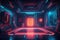 Illustration Neon stage scene pedestal room, gaming gamer background abstract wallpaper, cyberpunk style metaverse scifi game