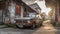 Illustration of old car at the countryside. Antique and rustic. Rural area. abandoned but still inn good shape. Generative AI