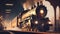 An Illustration of an old steam engine train at a small station, Humanly enhanced AI Generated image