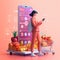 illustration of online shopping with grocery store