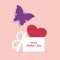 Illustration of open gift box surprise. Love, mothers day, butterfly, red heart, vector