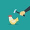 illustration of opening a piggy bank, by hand holding a hammer to break a piggy bank, flat design vector