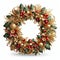 illustration of opulent and ornate christmas wreath on white