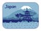 Illustration with pagoda and Mount Fuji in Japan
