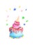 Illustration painted by watercolor confectionery multi-tiered colored festive cakes decorated with cream on a isolated