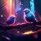 Illustration of a pair of birds on a branch in the night Generative AI