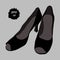 Illustration of pair classical black shoes with heel. Isolated fashionable shoe 3d.