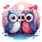 Illustration of a pair of owls in love on a white background