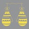 Illustration of a pair of yellow knitted mittens isolated on a gray background looks like a christmas balls for decoration