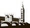 Illustration of Palace of Westminster, Elizabeth Tower and Westminster Bridge