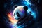 Illustration of Panda Bear in Galaxy Universe with Space Nebula Background. Esoteric and Wild Animal Concept Design for