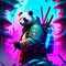 Illustration of a panda warrior in a suit of a cosmonaut generative AI