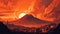 Illustration of a panoramic view of Pompeii and Mount Vesuvius, Italy