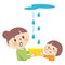 Illustration of parents and children who are troubled by rain leaks