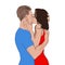 Illustration of a passionate kiss of lovers man and woman