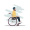Illustration of the patient Arab man on wheelchair has blank space for advertising.Muslim Concept Vector