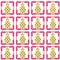 Illustration of a pattern of pineapples in pink frames isolated on a white background