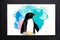 Illustration of a penguin on abstract watercolor background. Watercolor paint. Digital art, Generative AI