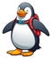 Illustration of penguin with school backpack cut out. Penguin PNG. Elementary school or kindergarten concept. Little