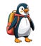 Illustration of penguin with school backpack cut out. Penguin PNG. Elementary school or kindergarten concept. Little