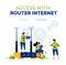 Illustration of people accessing the internet with routers and communicating with each other. illustration of activities for