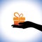 Illustration of person giving/receiving gift package