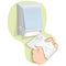 Illustration of person taking paper towel or napkin from container, Caucasian