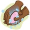 Illustration of a person washing hands with soap and water, afro descent