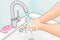 Illustration of a person washing their hands with soap until foaming, being hygienic, coronavirus, covid-19