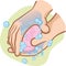 Illustration of a person washing their hands with soap and water, caucasian