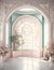 illustration for photographic set of baroque room, digital backdrop, large window texture created with artificial intelligence