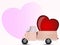 Illustration of pickup truck carrying heart
