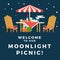 Illustration of a picnic under the moonlight vector flat icon isolated