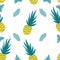 Illustration of pineapple on blue background, vector seamless fashionable beige background